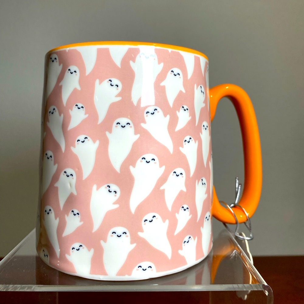 Pink Cute Ghost Halloween Mug Cup Orange Handle Bella 10 Strawberry Street NEW